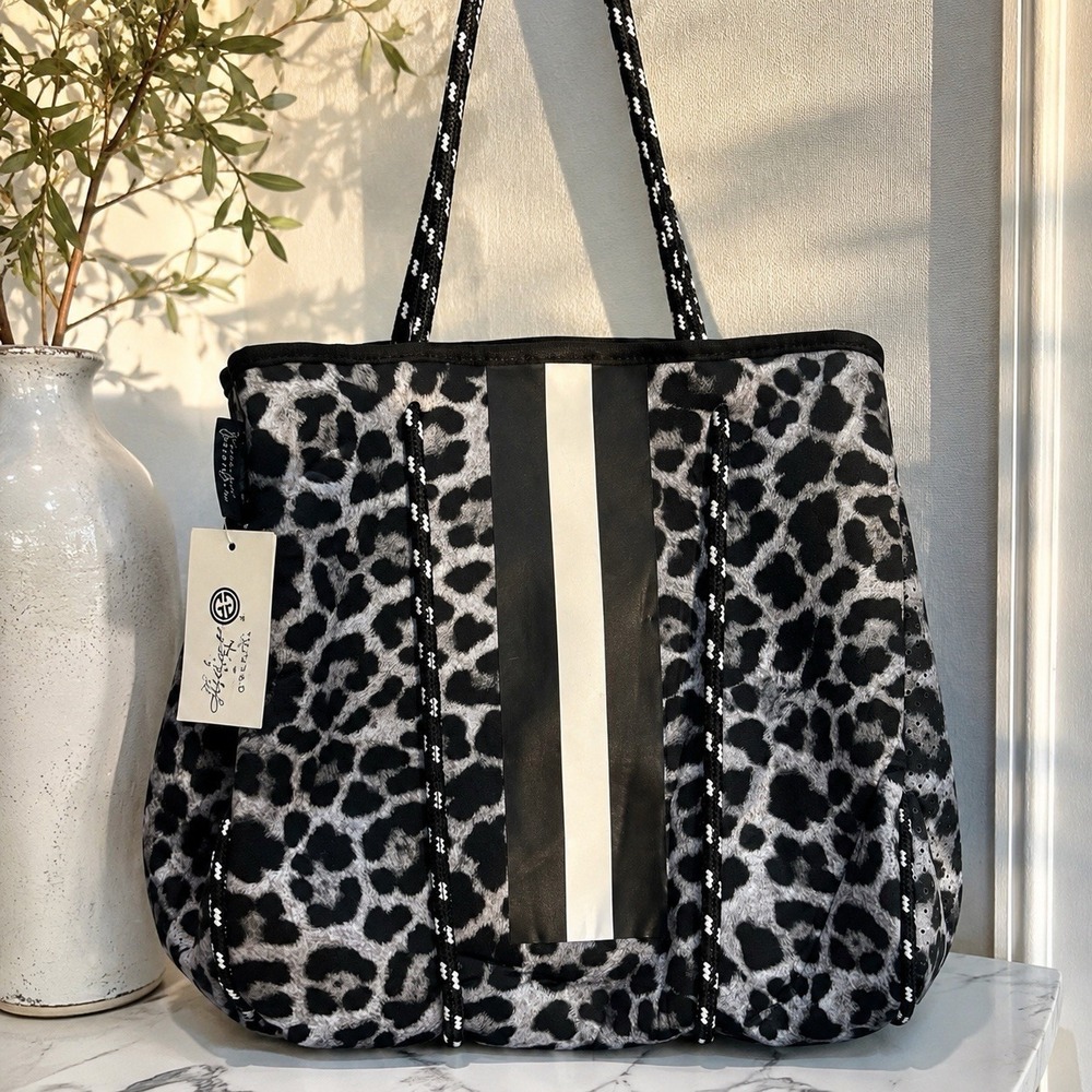 Julie Originals Leopard Print Tote Bag NWT Black White Gray Large